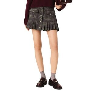 Jilinoro Short Pleated Checked Skirt